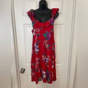 Old Navy Red Floral Hawaiin Ruffled Tiered Midi Sundress